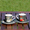 Színes porcelán Coffee time kávés bögre szett 2 darab cappuccino csésze retro kávés csésze