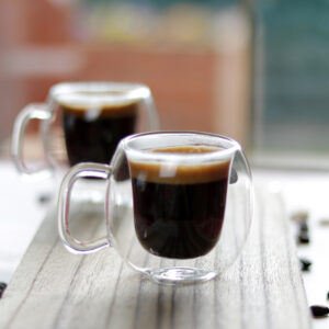 Duplafalú hőálló üveg espresso kávéscsésze szett