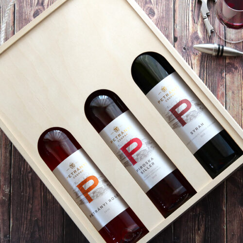 Csopaki Petrányi balatoni bor válogatás fadobozban - siller, rosé, syrah