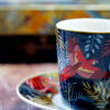 Kék és sárga pálmás vintage espresso kávéscsésze készlet ajándékcsomag