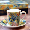 Kék és sárga pálmás vintage espresso kávéscsésze készlet ajándékcsomag