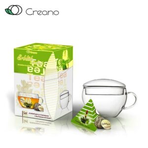 Ízesített virágzó tea szett - üveg teáscsésze és 8 zöld teagolyó