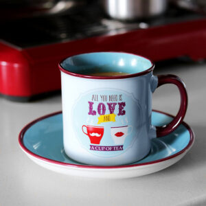 TEABREAK retro teásbögre alátéttel 225ml - kék