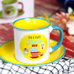 TEABREAK retro teásbögre alátéttel 225ml - sárga