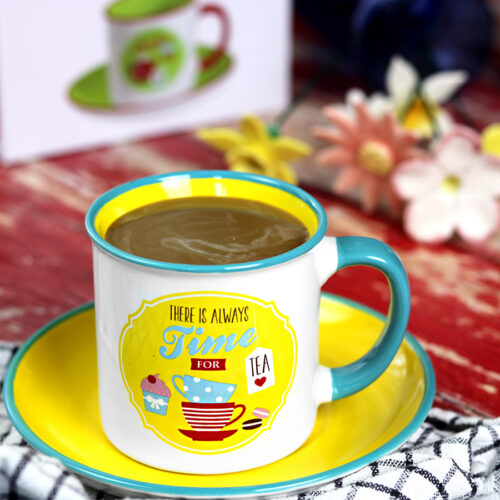 TEABREAK retro teásbögre alátéttel 225ml - sárga - Image 2